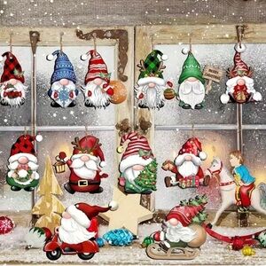 12 pcs Gnome Wooden Hanging Ornaments